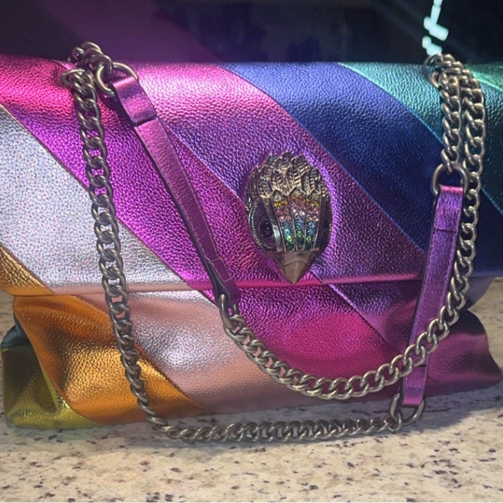 Kurt Geiger Multicolor Metallic Diagonal Stripe Chain Shoulder Bag